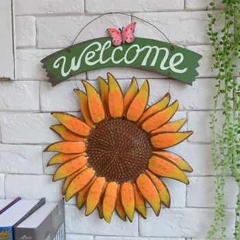 

Free Shipping! Big Size Sunfower Welcome Door Board Wall Hanger Welcome Plaques Home & Shop Decor Home Deocration Metal Craft