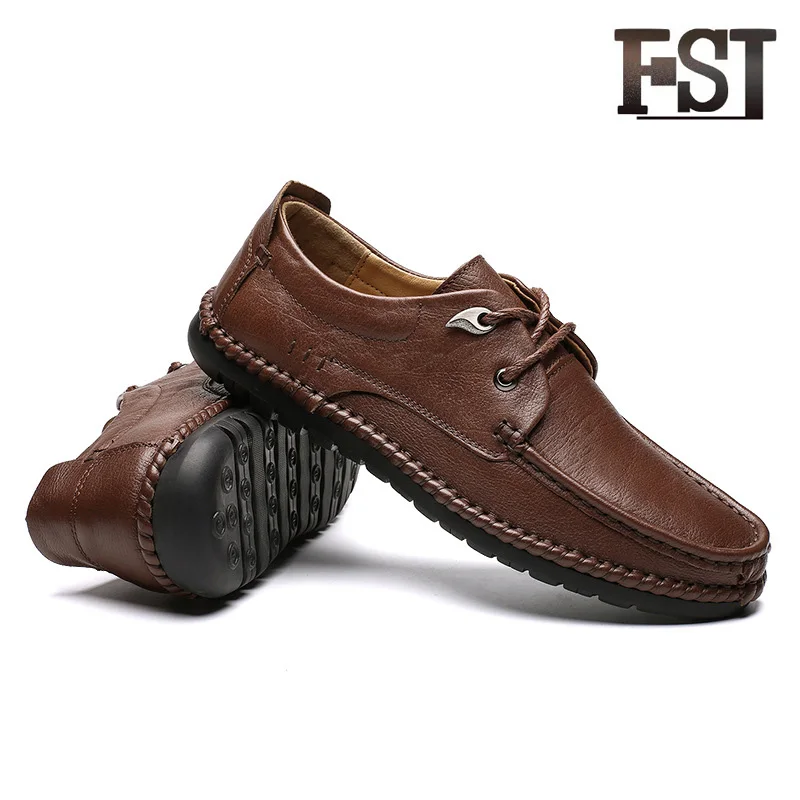 

FSJ Genuine Cow Leather Man Lace Up Spring/Autumn Summer Sewing Height Increasing Breathable Office Career Casual Pigskin shoes