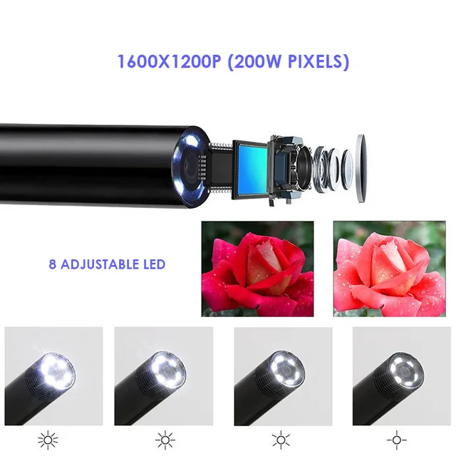 1200P HD WiFi Endoscope Camera Waterproof Android USB Softwire Rigid Hardwire Borescope Mini Camera 8mm For Iphone Android PC 5