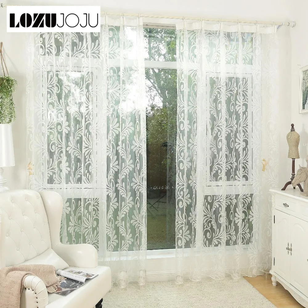 LOZUJOJU White curtain tulle panel sheer yarn curtain window blinds