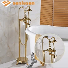 Wholesale and Retail Gold Finish Floor Mounted Tub Mixer Faucet with Ceramic Handle Shower Faucet