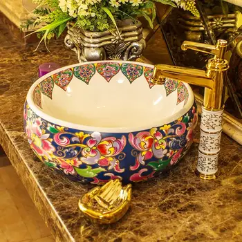 

Bathroom Ceramic Counter Top Wash Basin Cloakroom Hand Painted Vessel Sink bathroom vessel sink ceramic wash basin bathroom sink