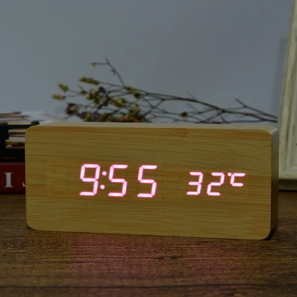 Лучшие часы высокого класса, термометр будильник светодиодный цифровой голосовой настольные часы, 13 цветов цифровые часы батарея/USB питание - Цвет: bamboo purple