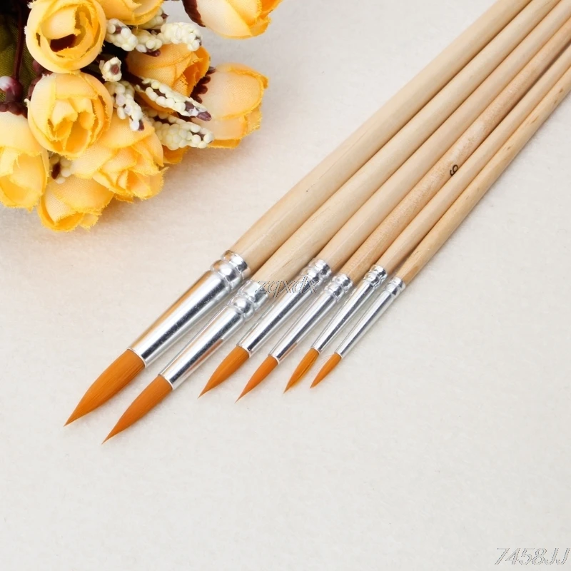 6Pcs/set Artist Round Point Tip Nylon Hair Gouache Brush Set Watercolor Painting G22 Drop ship