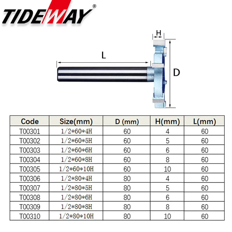 Tideway 1/2 хвостовик 6 флейт паз долбежный фрезерный станок с ЧПУ инструмент для твердого дерева фрезы Т-образный слот деревообрабатывающий фрезерный станок