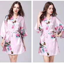 Женский Атласный халат кимоно Ночной халат пижамы цветочные кружева пижамы