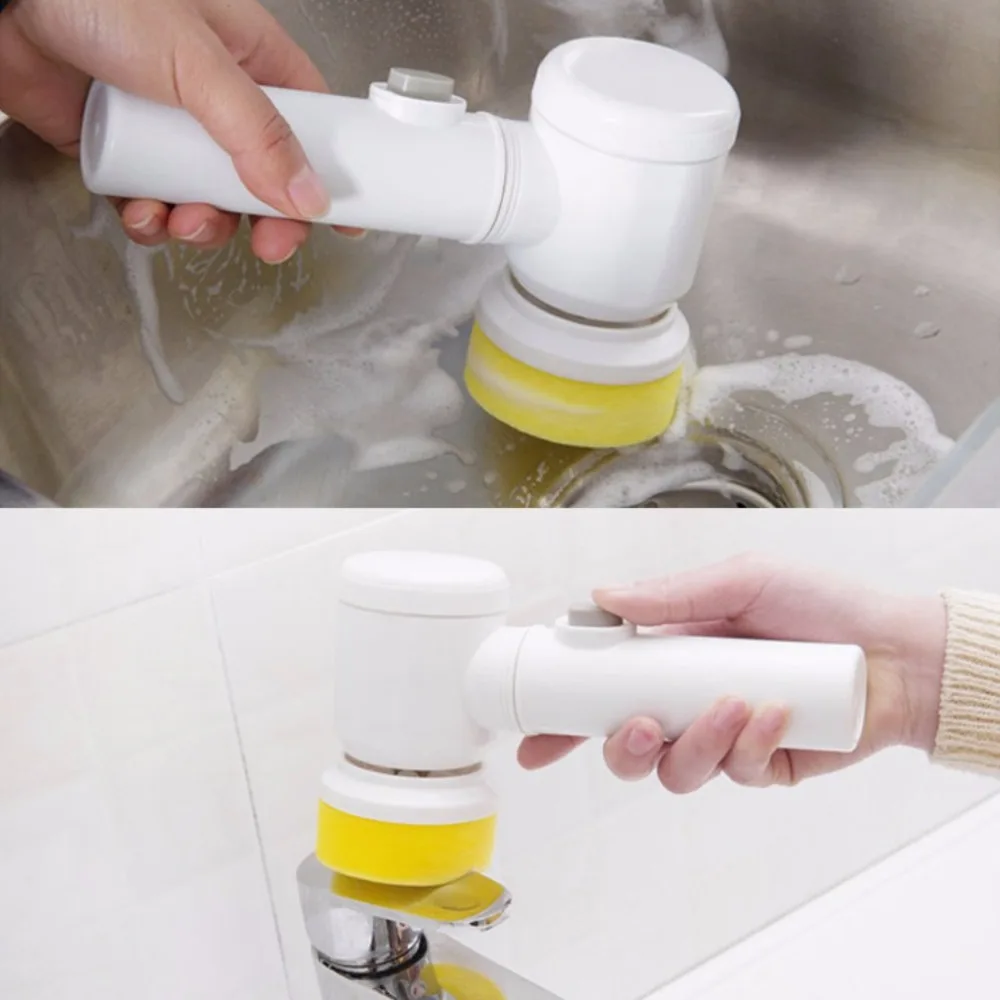 

New Pratical 5 In 1 Multifunctional Electric Household Magic Brush ABS Nylon Kitchen Bathtub Cleaning Window Brush Cleaner