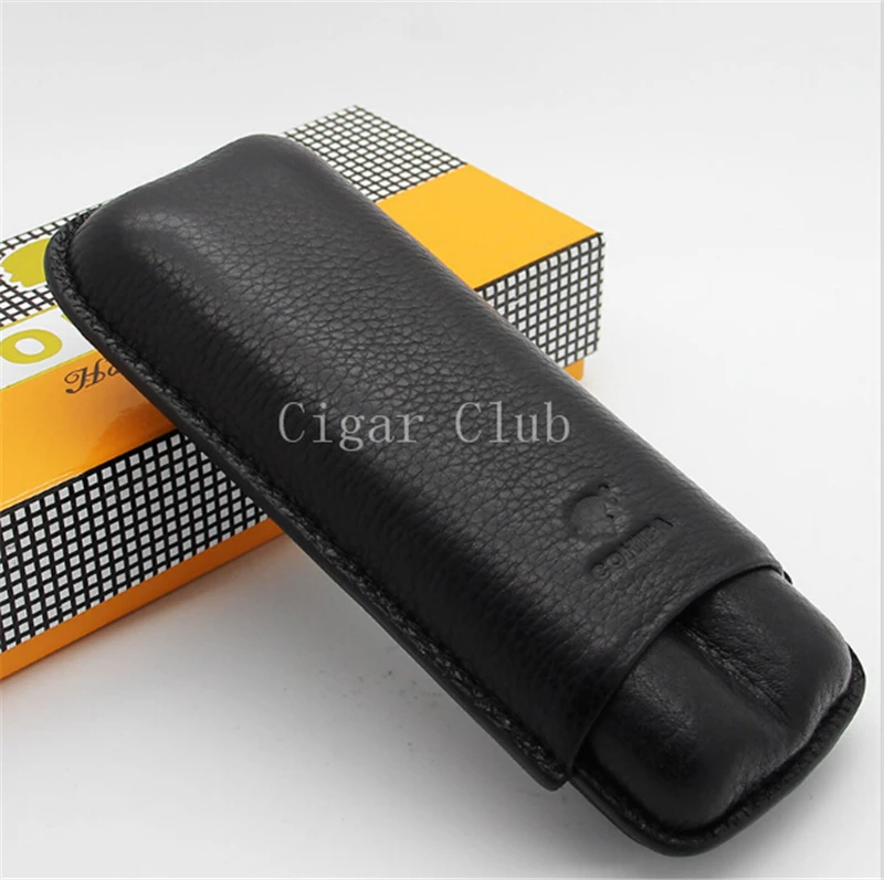 

COHIBA New Gadgets Portable Travel Soft Leather Black Cigar Case Holder 2 Cigars Portable Humidor with COHIBA Gift Box
