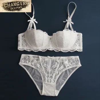 

1/2 Half Cup Women's Bra & Brief Sets Temptation Female Underwear Sexy Lace Small Chest Thin Girls Brassieres