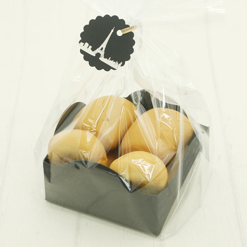 Пищевой ПП черный упаковочный пакет для хлеба с основанием прозрачная сумка для десерта окно-открытая хлебобулочная маслопоглощающая пищевая упаковка инструменты 20 шт