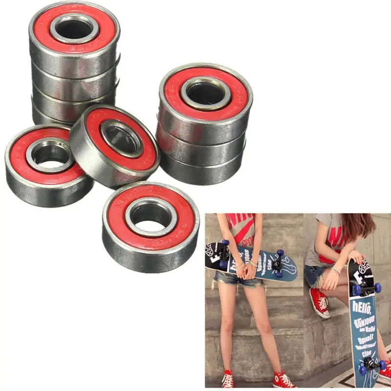 Mayitr 10pcs/set 608zz Rolling Skateboard Longboard Wheel Durable Skate Bearings Roller ABEC-7 Set Red Titanium