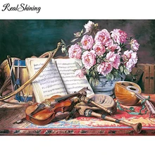 REALSHINING полная квадратная Алмазная вышивка на заказ 5D Diy Вышивка с кристаллами, цветы скрипки мозаичный узор рукоделие Декор FS470