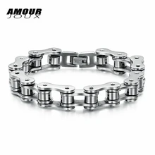 AMOURJOUX 8 мм широкая мотоциклетная Байкерская цепь белого золота, браслеты из нержавеющей стали, браслеты для женщин и мужчин, ювелирные изделия