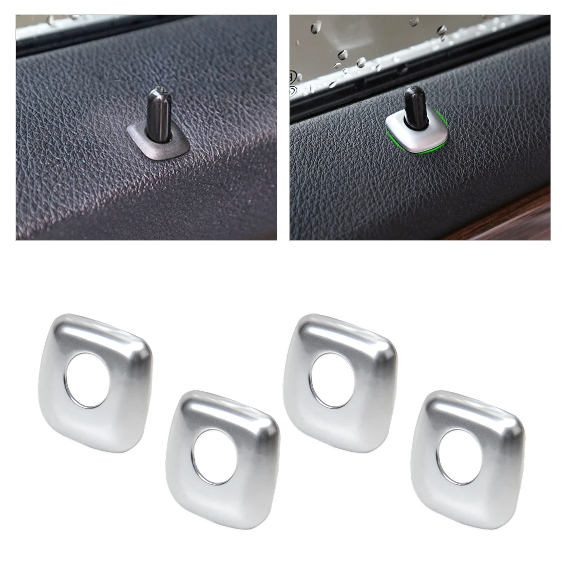 beler Chrome Square pattern Car Door Lock Knob Grommet Ferrule Covers
