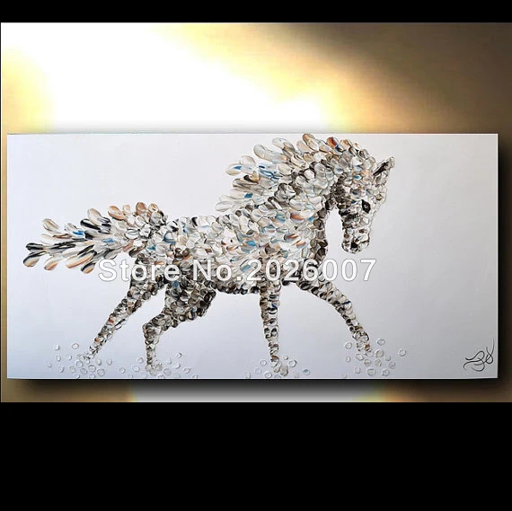 

Hand Painted Palette Knife Abstract Running Horse Equestrian Oil Painting On Canva Modern Painting Decoration Wall Decor Artwork