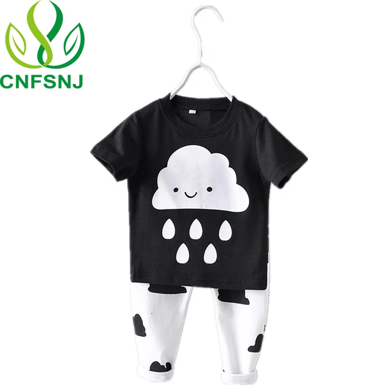 

CNFSNJ Hot Sale Baby Girl Boy Clothes New 2019 summer Newborn Baby's Sets T shirts+Pants Clouds Rain Newborn Baby Girl Clothes