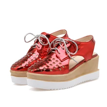 PQECFS/большие размеры 32-43, высокое качество, весна-осень, модные женские однотонные лоферы на платформе с вырезами и шнуровкой, 4 цвета