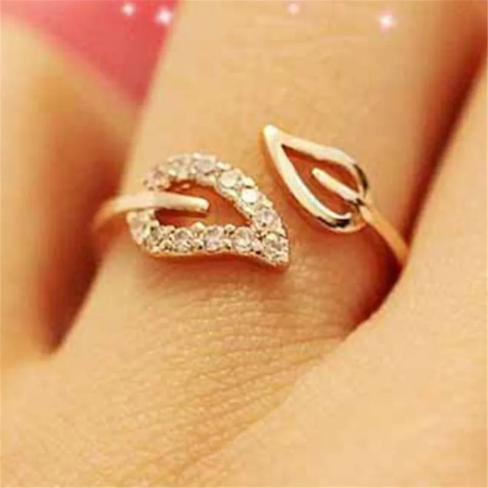 Simple Open Design Leaf Ring Personality Female Flower Rings Wedding