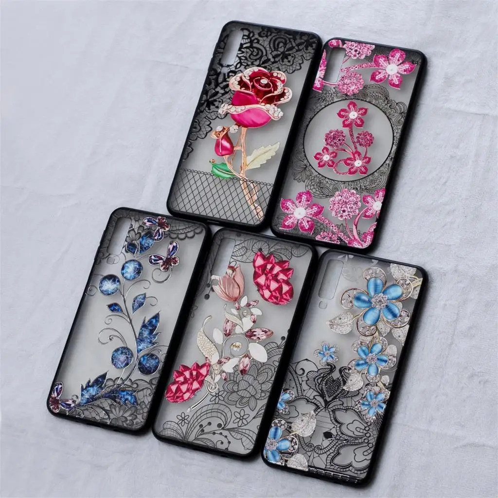 3D Relief Lace Flower Phone Case For Samsung Galaxy A7 2018 cover PC TPU A750 shell |