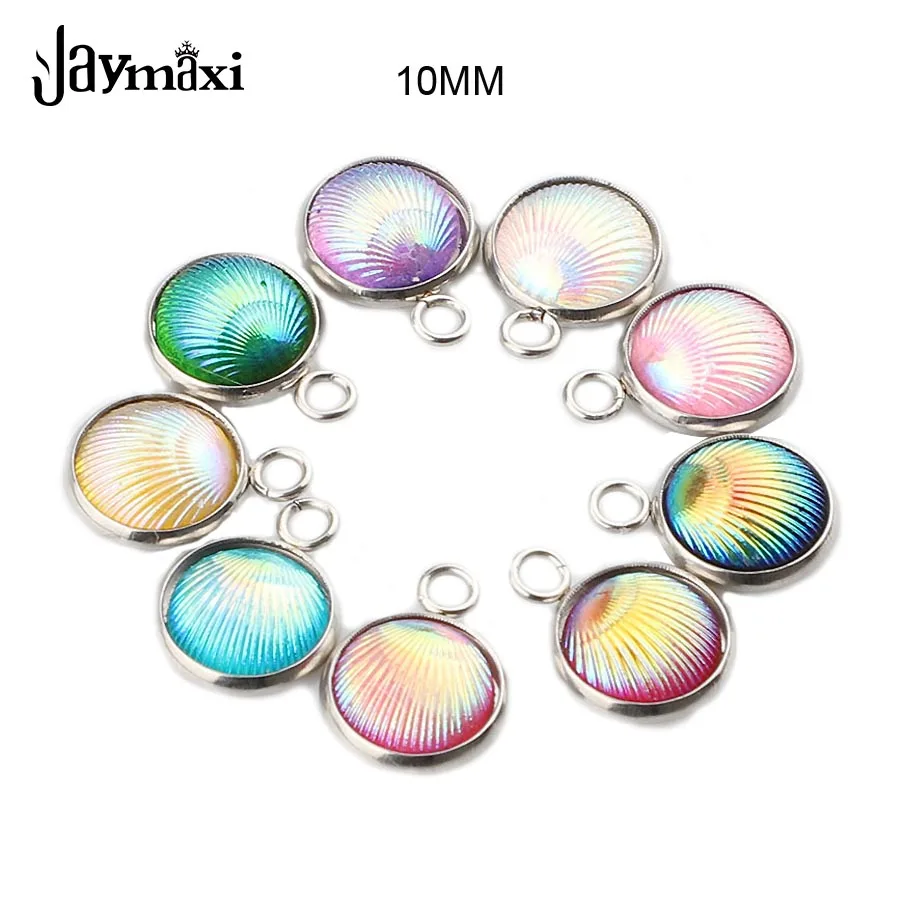 Jaymaxi 10mm Stainless Steel Pearl Shell Charms Small Pendant Resin DIY Accessories New 9 Colors Wholesales 20 Pieces/lot | Украшения и