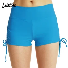 LUKITAS, Женская эластичная талия, одноцветная, с боковой шнуровкой, для спорта, йоги, бега, спортзала, упражнений, пляжная одежда, сухая, плотная, базовая, безопасная, боксеры, шорты
