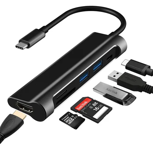 DZLST usb-хаб type C к USB 3,0 HDMI кардридер PD Зарядка для MacBook samsung Galaxy S9/S8 huawei P20 Pro Thunderbolt 3 концентратор - Цвет: Black