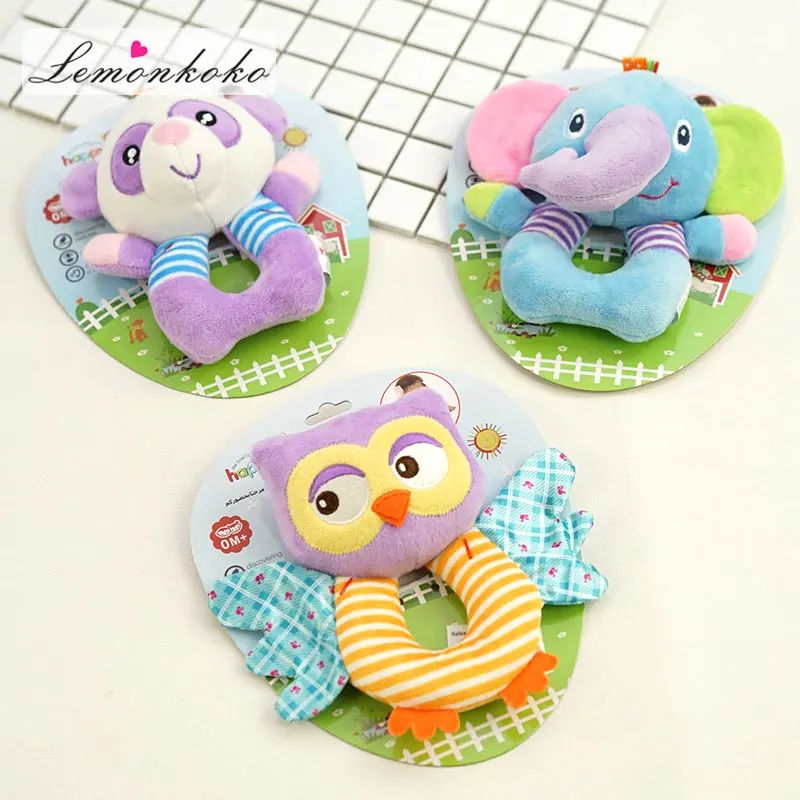 

[Lemonkoko] Newborn Cute Cotton Baby Boy Girl Rattles Infant Animal Hand Bell Kids Plush Toy Development Gifts Rings Toddler Toy