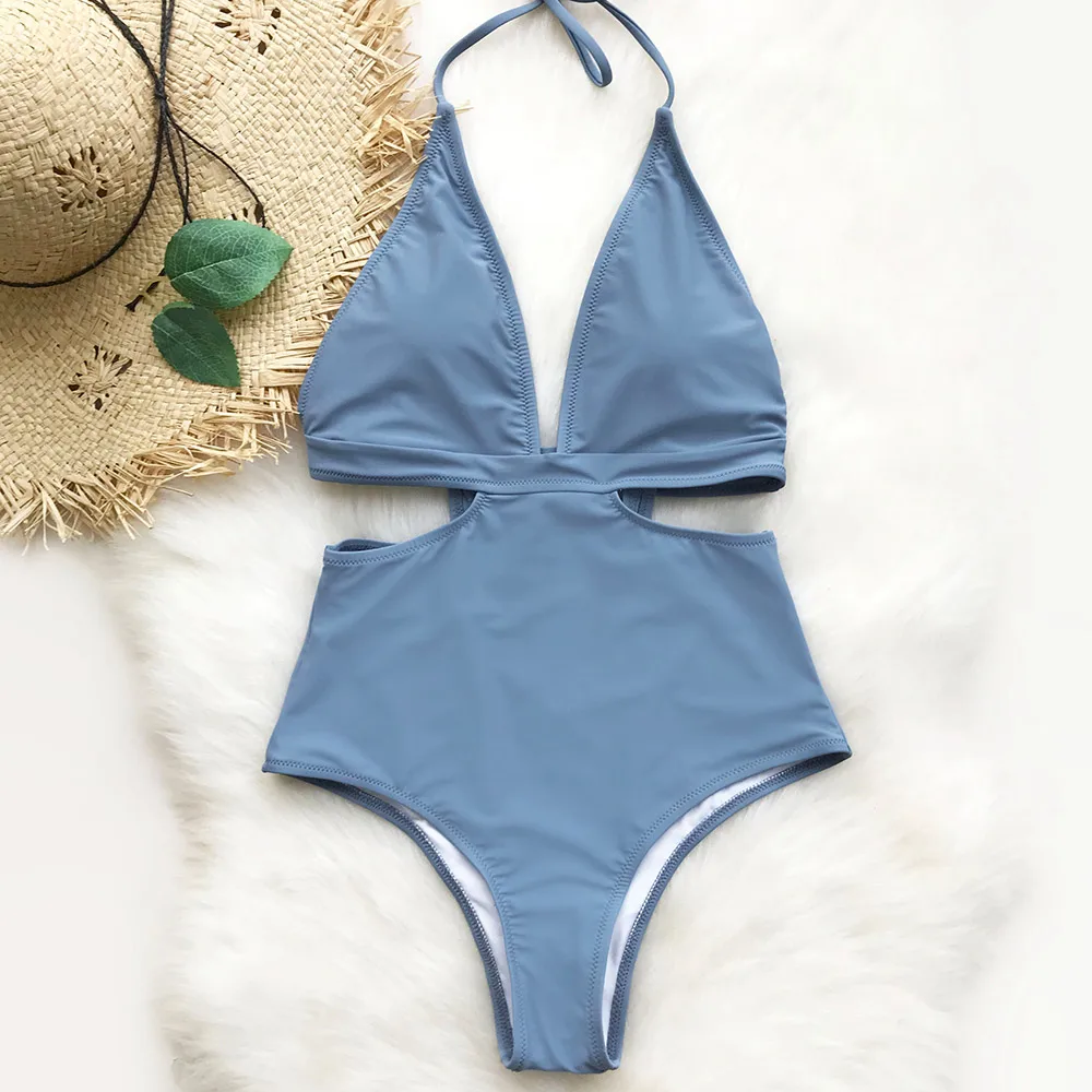 Cupshe город неба Halter One-Piece Swimsuit-V Средства ухода за кожей Шеи летние пикантные