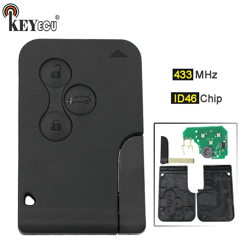 

KEYECU 10x 433Mhz ID46 Chip Replacement 3 Button Smart Card Remote Car Key Fob for Megane Scenic 2003-2008 With Uncut Blade