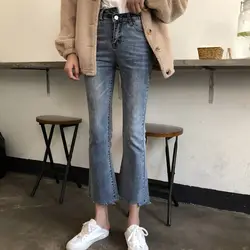 Осенние новые стильные однотонные женские джинсовые шорты женские с высокой талией тонкие корейские брюки женские потертые джинсовые