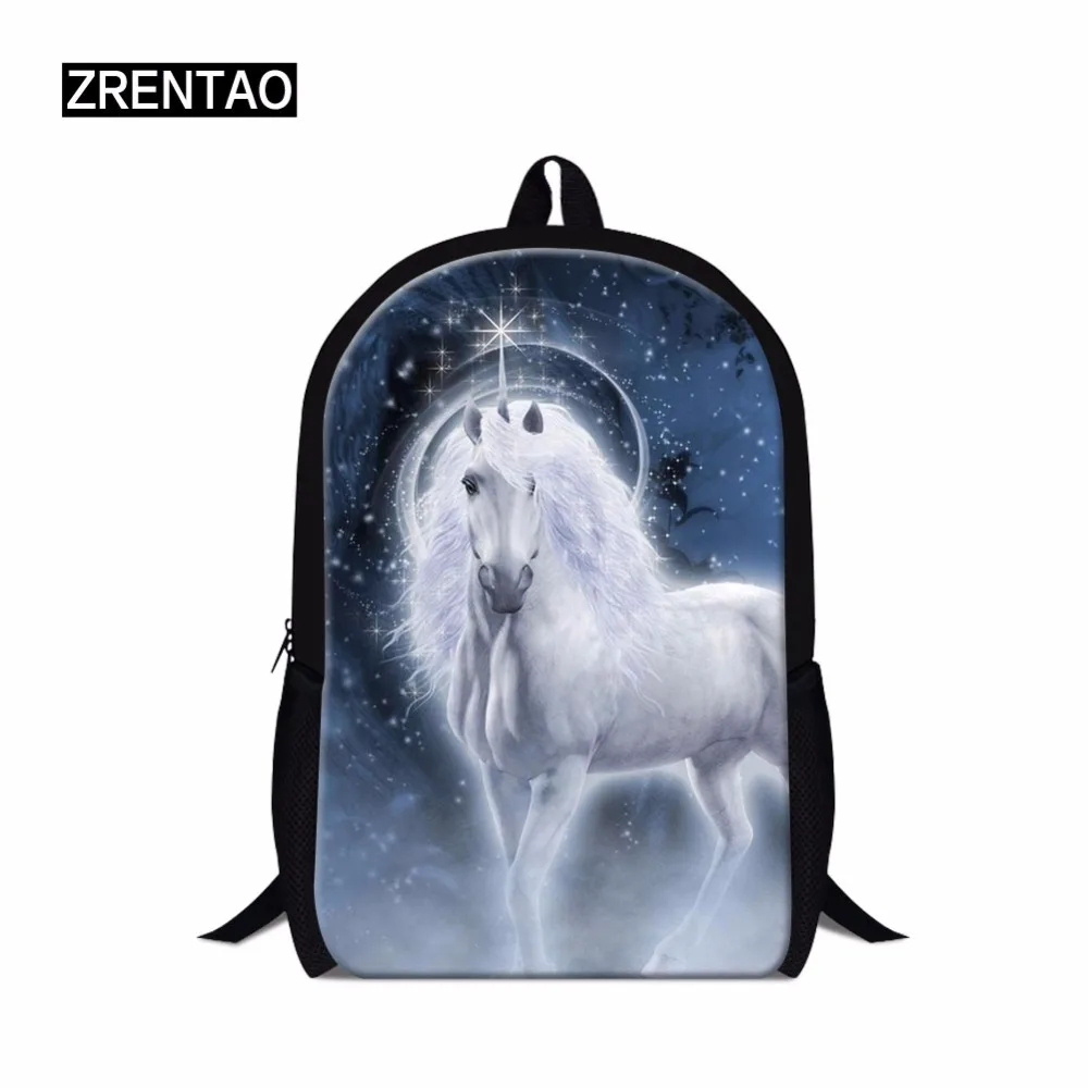 

ZRENTAO polyester pupils school backpack teenager mochilas 3D unicorn printed double shoulder bags bookbag men women travel bags