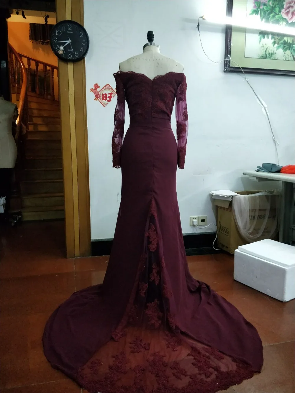 burgundy mermaid dress long sleeve