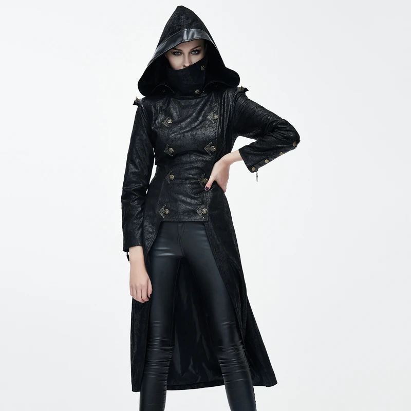 Devil Fashion Gothic Ninja Style Faux Leather Long font b Jacket b font for font b