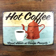 "горячий кофе" оловянные знаки плакат фильм Искусство кафе бар винтажная металлическая живопись наклейки на стену домашний декор 20x30 см