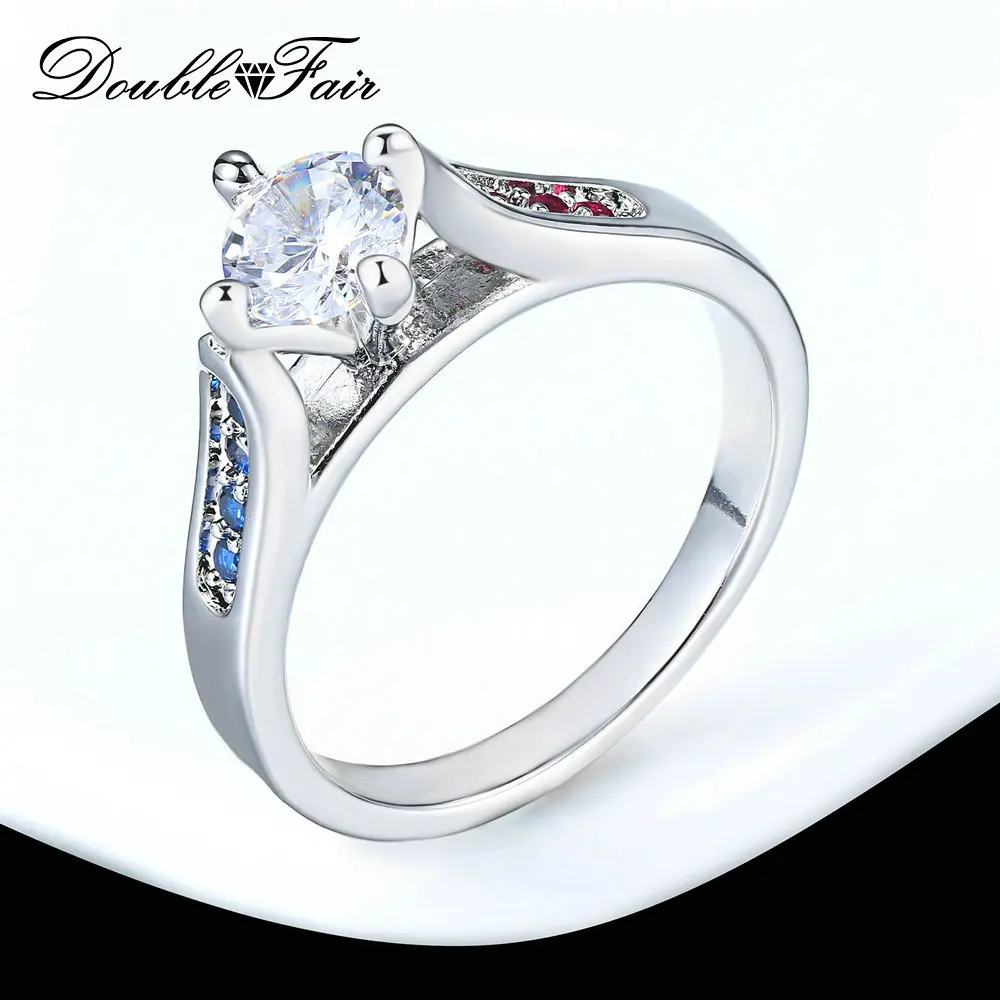 Double Fair Fashion New Austria Crystal Wedding Rings For Women Engagement Cubic Zirconia Jewelry Ring Wholesale DZR005