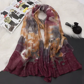 

New Gradient Floral Scarves Thin Muslim Headscarf hijabs Lady Faux Silk Jacquard Pashmina Headband Long Shawl Stole Ramadan