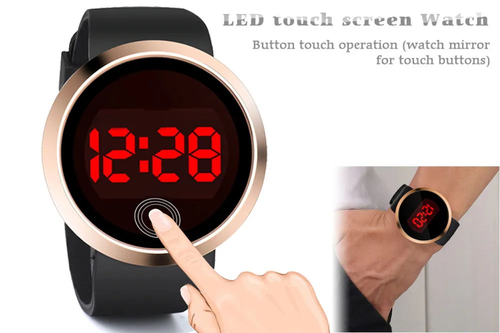 Модные часы с сенсорной панелью мужские и женские модные черные резиновые часы светодиодный цифровой наручные часы мужские спортивные часы Силиконовые часы# Zer