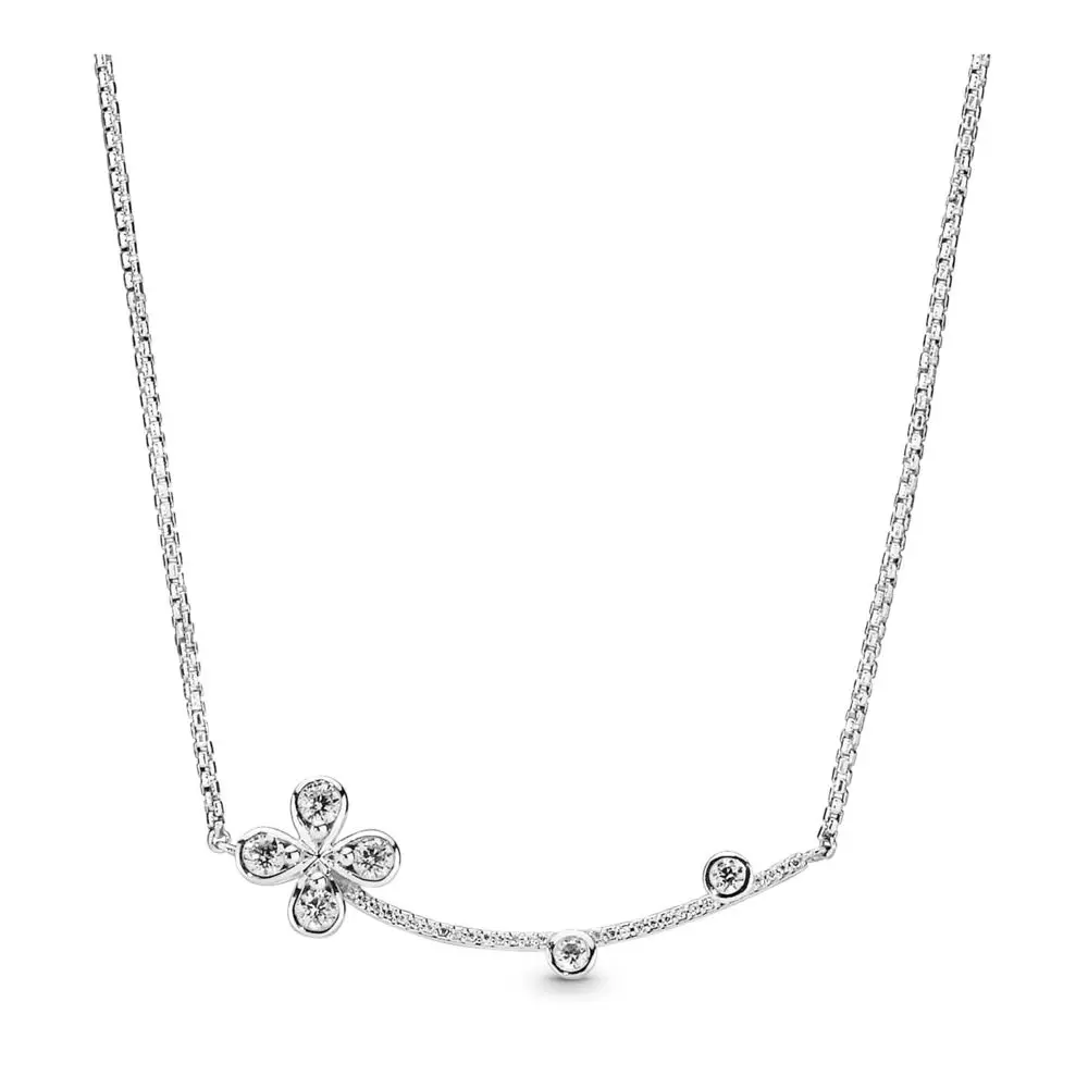 

2019 Spring Authentic 925 Sterling Silver Original Pandora Four-Petal Flower Necklace For Women Bead Charm Gift DIY Jewelry