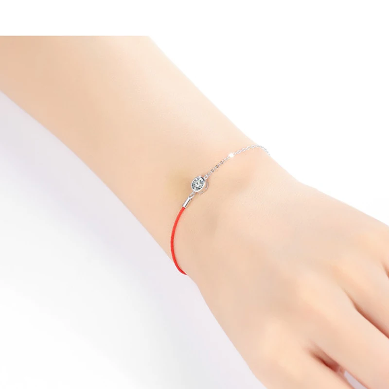 La MaxZa 925 пробы серебряные модные классические браслеты из красной веревки красная нить линия ювелирных изделий Круглый Шарм Кристалл Браслеты для женщин