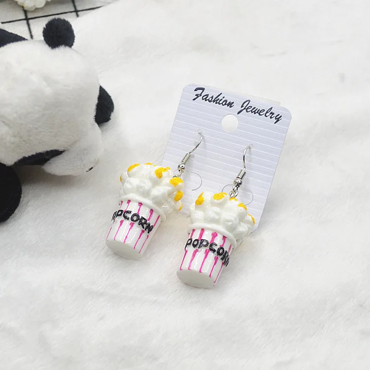 Cute Korean Style Resign Cartoon Popcorn Dangle Earrings Funny Creative Foods Earring for Women Girls Brincos Ear D