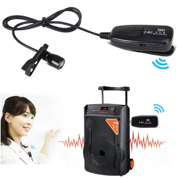 

OOTDTY 2.4G Wireless Tie Clip Microphone Automatic Digital Sampling 16bit 44.4KHz Lavalier Lapel MIC Guitar Pickup for Speaker