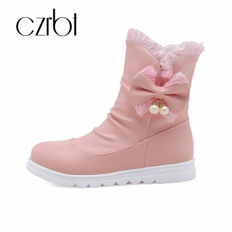 

Czrbt 2018 autumn winter new comfortable flat low tube warm young snow women boots 31~40 size shoes women