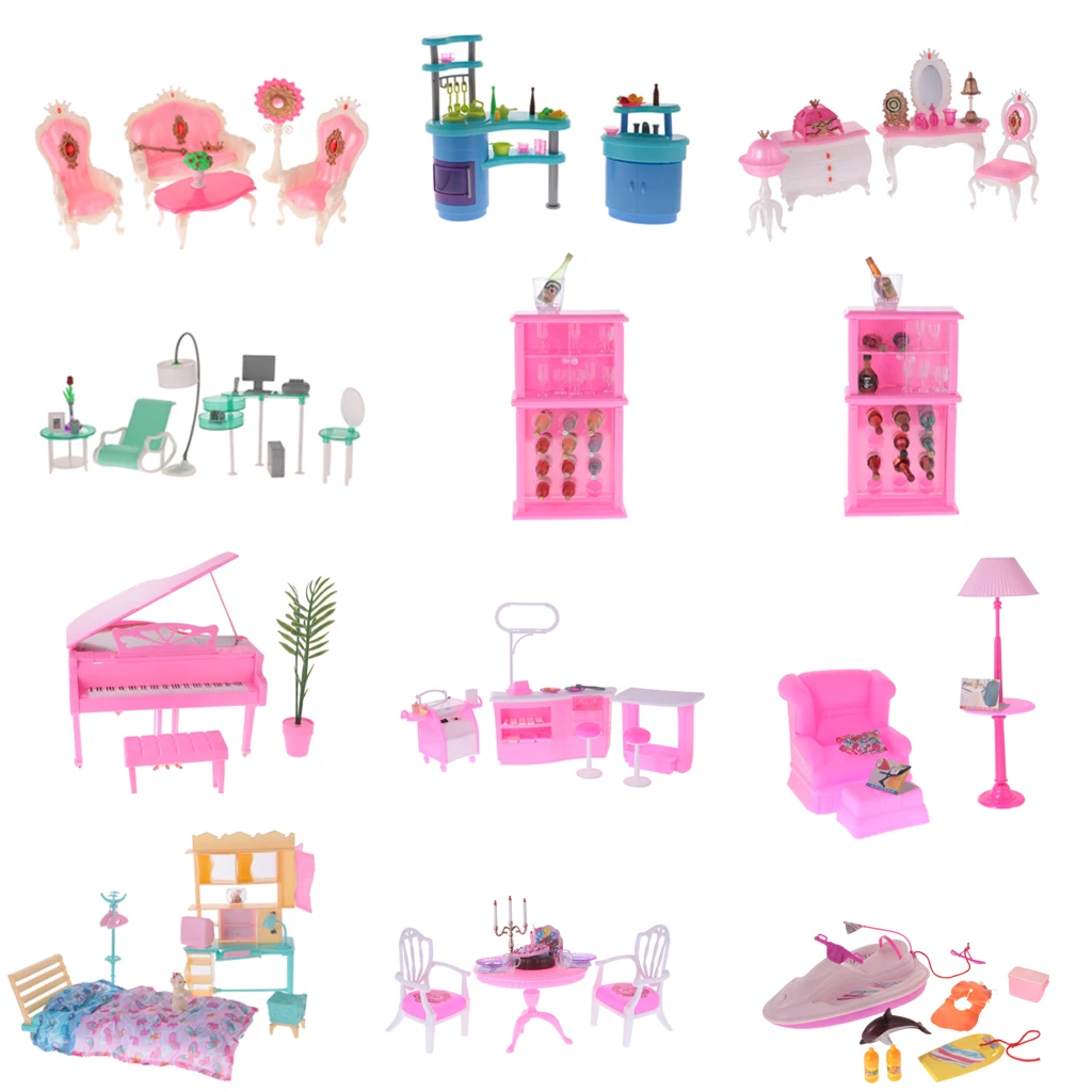 Nouveau 1:6 maison de poupée de luxe en plastique meubles semblant jeu ensemble pour jouet 1/6 poupée maison décor accessoires Clssic jouets pour enfants cadeau