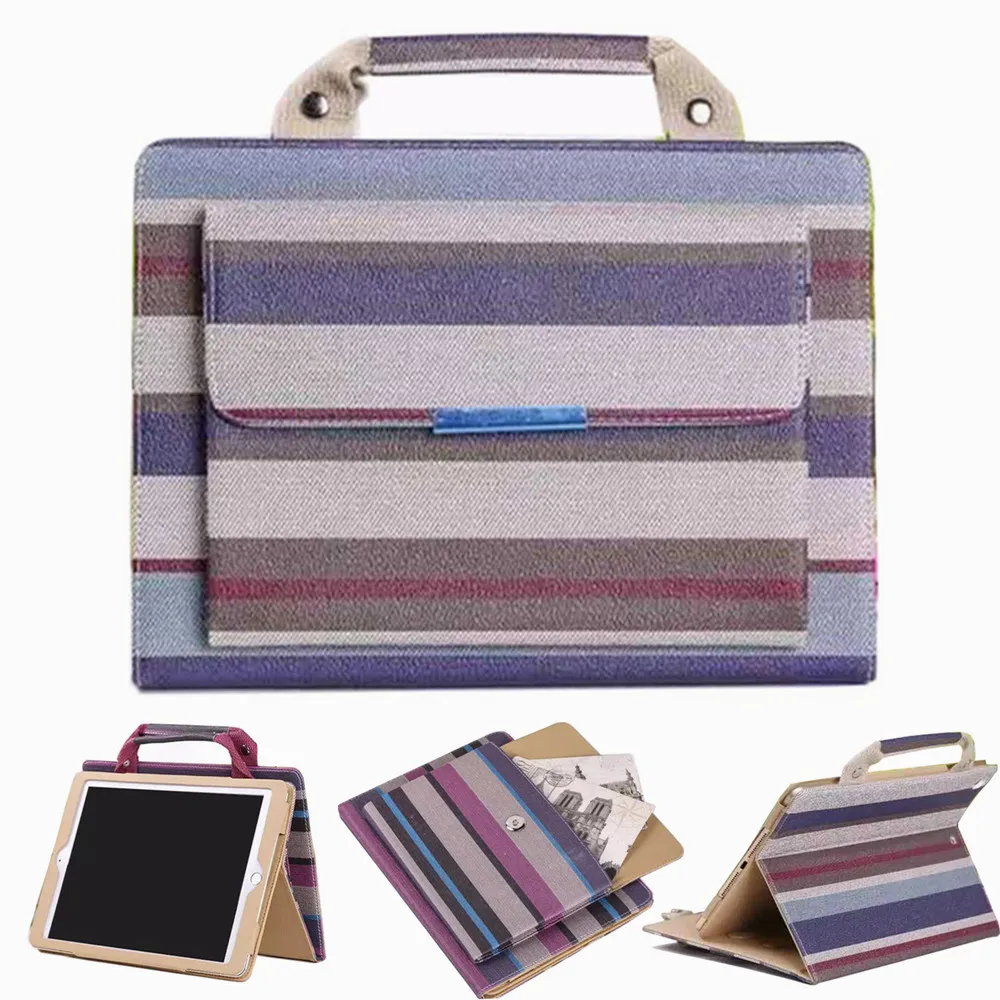 

Case For iPad Mini 123 Handbag Leather Stand Cover Colorful Stripe Leather Cover Wake Sleep Smart Flip Case Cover