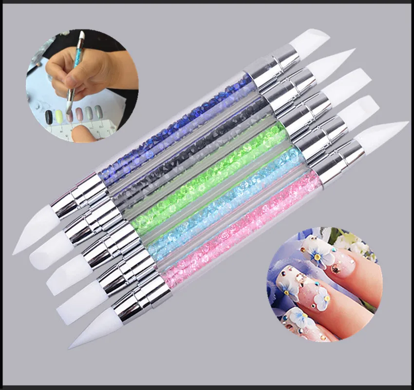 

Nail Art Sculpture Pen 2 WAY Carving Pen Silicone Emboss Carving Dotting Manicure Unicorn Brush Holographic Glitter Powder Brush