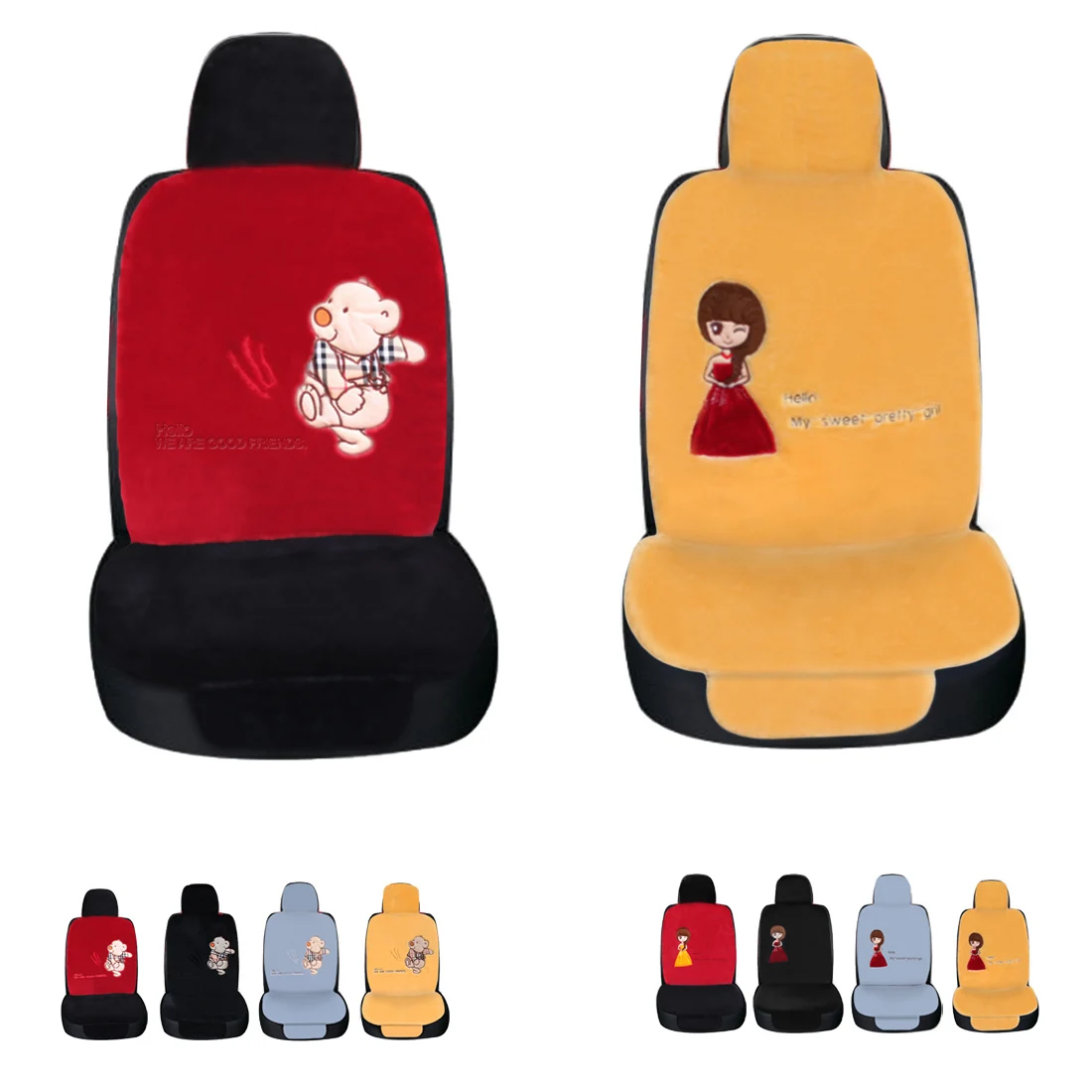 

Dewtreetali Universal Winter Car Seat Cover Bear/Girl Driver Seat Cushion Protector Plush Car Pad for VW Kia Skada BMW Audi