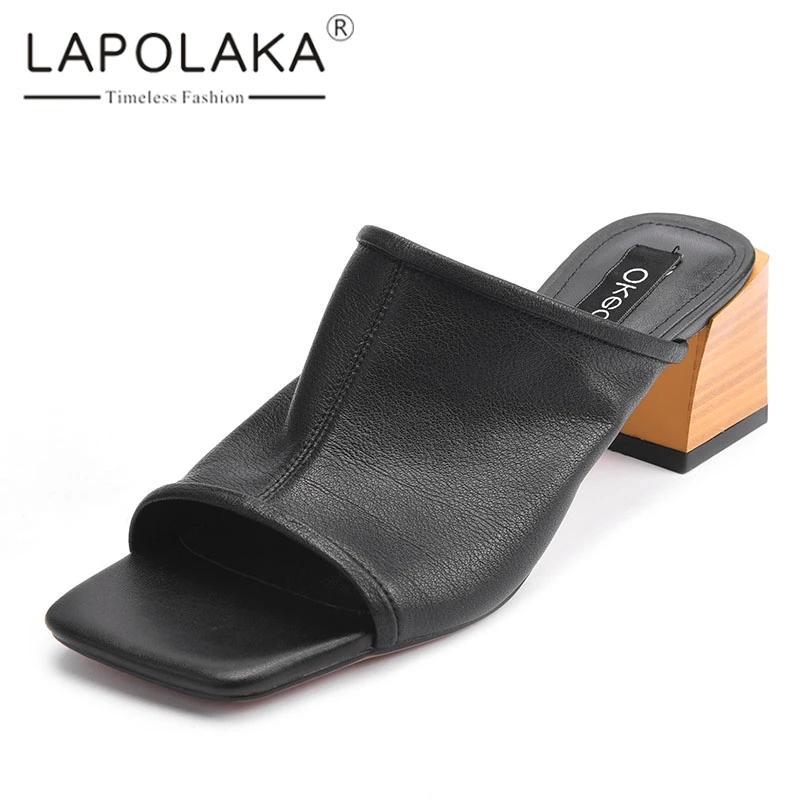 

Lapolaka 2019 Genuine Leather Women Shoes Fashion Summer Sandals Shoes Woman Square Heels Mules