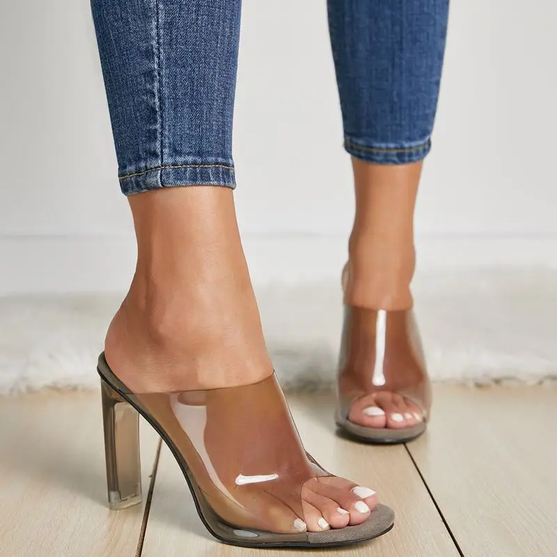 2019 PVC jelly shoes sandals peep toe chunky high heels women ...