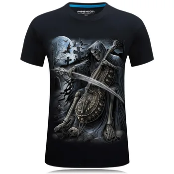 

2D Printed Print Skull Death Claw Short Sleeve Graphic Mens Tee Shirts Goth Punk Round Tops T-Shirts T Male Shirt Homme Slim Fit