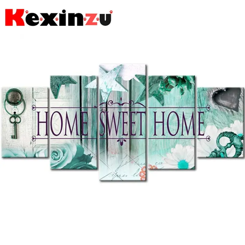 

5pcs Full Square/Round Drill 5D DIY Diamond Painting Cross Stitch"Home Sweet" Multi-picture Combination Embroidery Decor Home